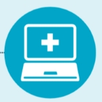 Icon of laptop with health cross