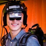 Researcher wearing a virtual reality headset