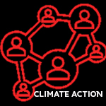 Icons of people in a network - experts and partners collaborating for just climate action
